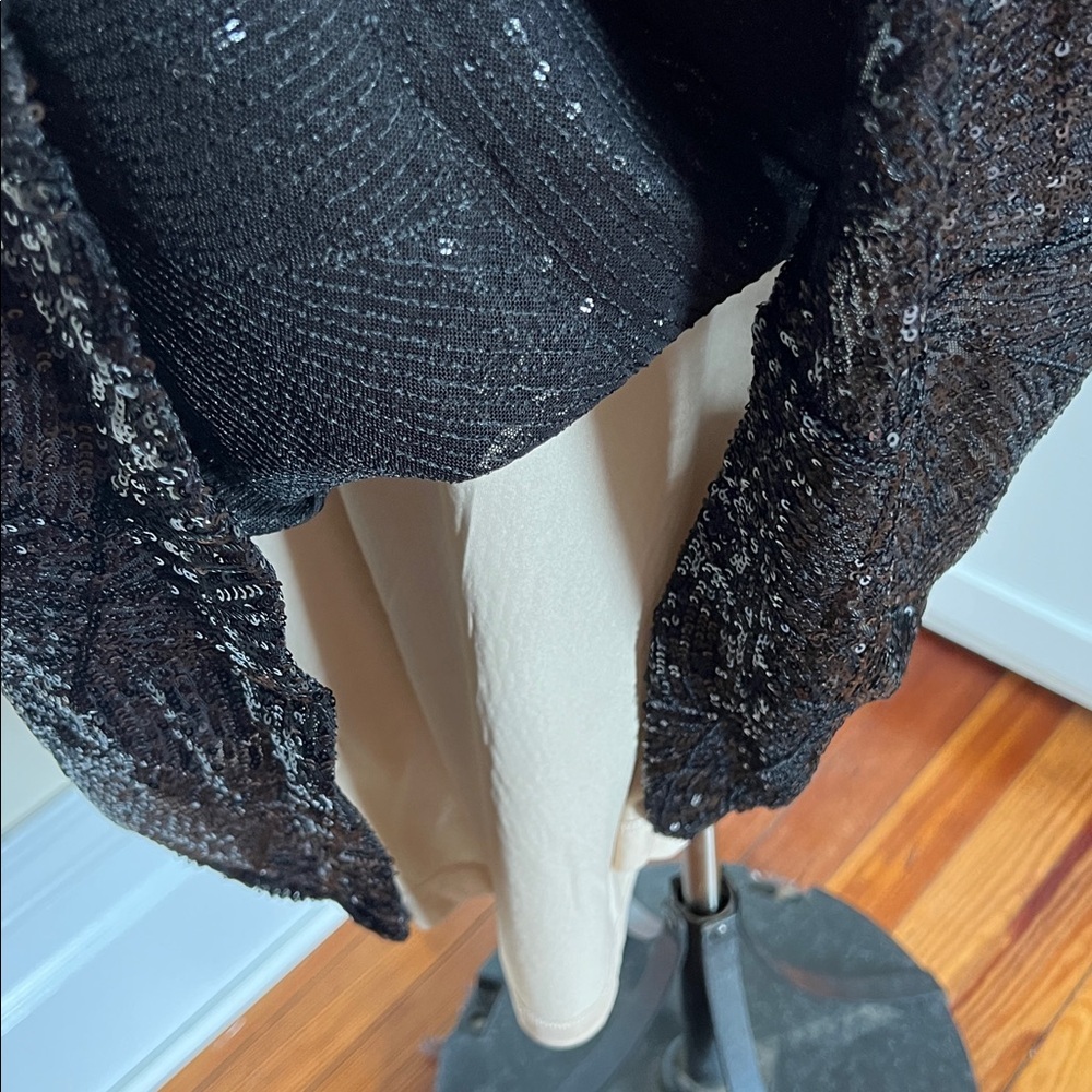 LOFT Black Shimmer Sequin Midi Cocktail Wedding Guest Evening Dress - Black 8 - Picture 10 of 14